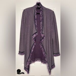 St. John Collection Purple Open-Knit Fringe Cardigan – Size XL | Textured Layer